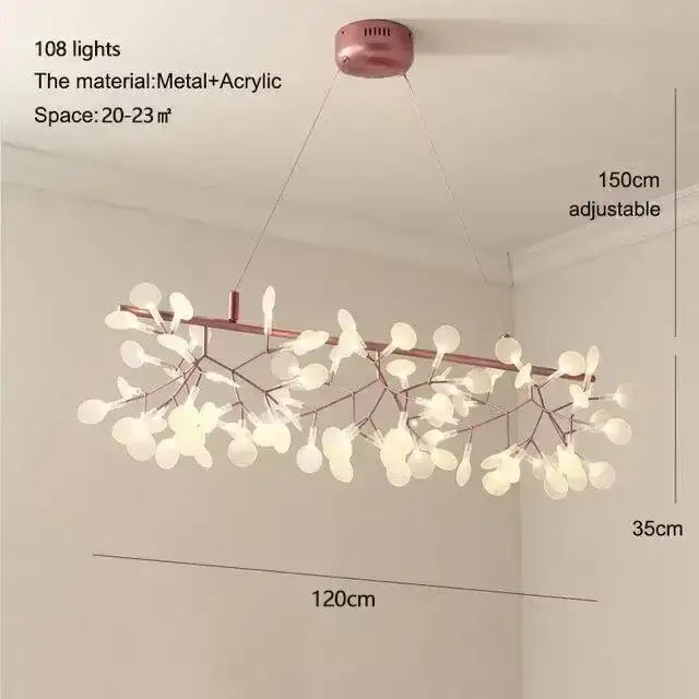 Rose Gold Branch Chandelier by Decorbites, metal + acrylic leaves, 108 lights, 120cm wide on Tampa Home & Garden Store