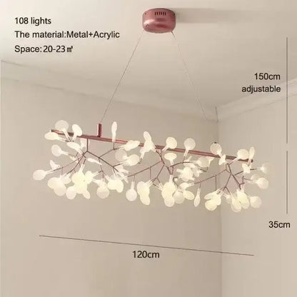 Rose Gold Branch Chandelier by Decorbites, metal + acrylic leaves, 108 lights, 120cm wide on Tampa Home & Garden Store