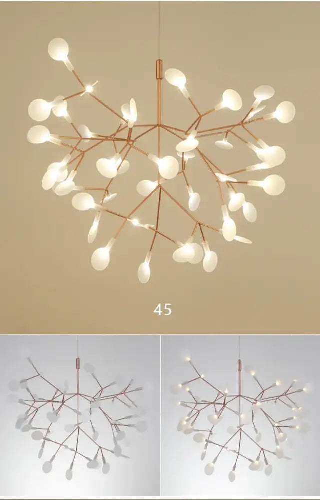 Rose Gold Branch Chandelier by Decorbites with twig-like arms and frosted leaf bulbs on Tampa Home & Garden Store