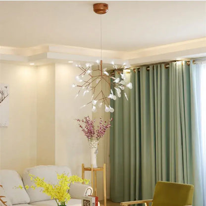 Rose Gold Branch Chandelier Decorbites, copper arms with glass leaf pendants, living room on Tampa Home & Garden Store