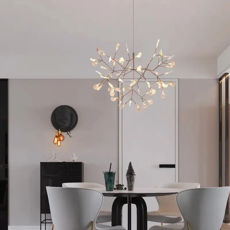 Rose Gold Branch Chandelier by Decorbites, branch-like metal arms with leaf glass lights on Tampa Home & Garden Store