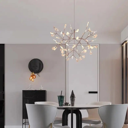 Rose Gold Branch Chandelier by Decorbites, branch-like metal arms with leaf glass lights on Tampa Home & Garden Store