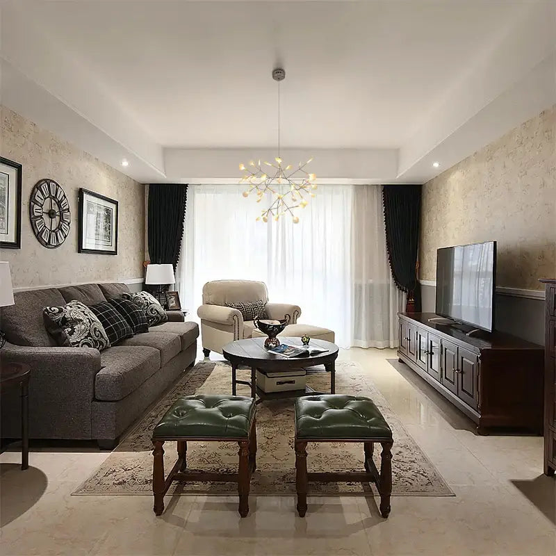 Rose Gold Branch Chandelier by Decorbites with rose gold branches over contemporary living room on Tampa Home & Garden Store