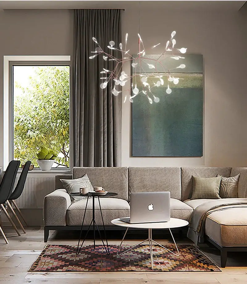 Rose Gold Branch Chandelier by Decorbites with glass leaf accents, modern pendant light on Tampa Home & Garden Store