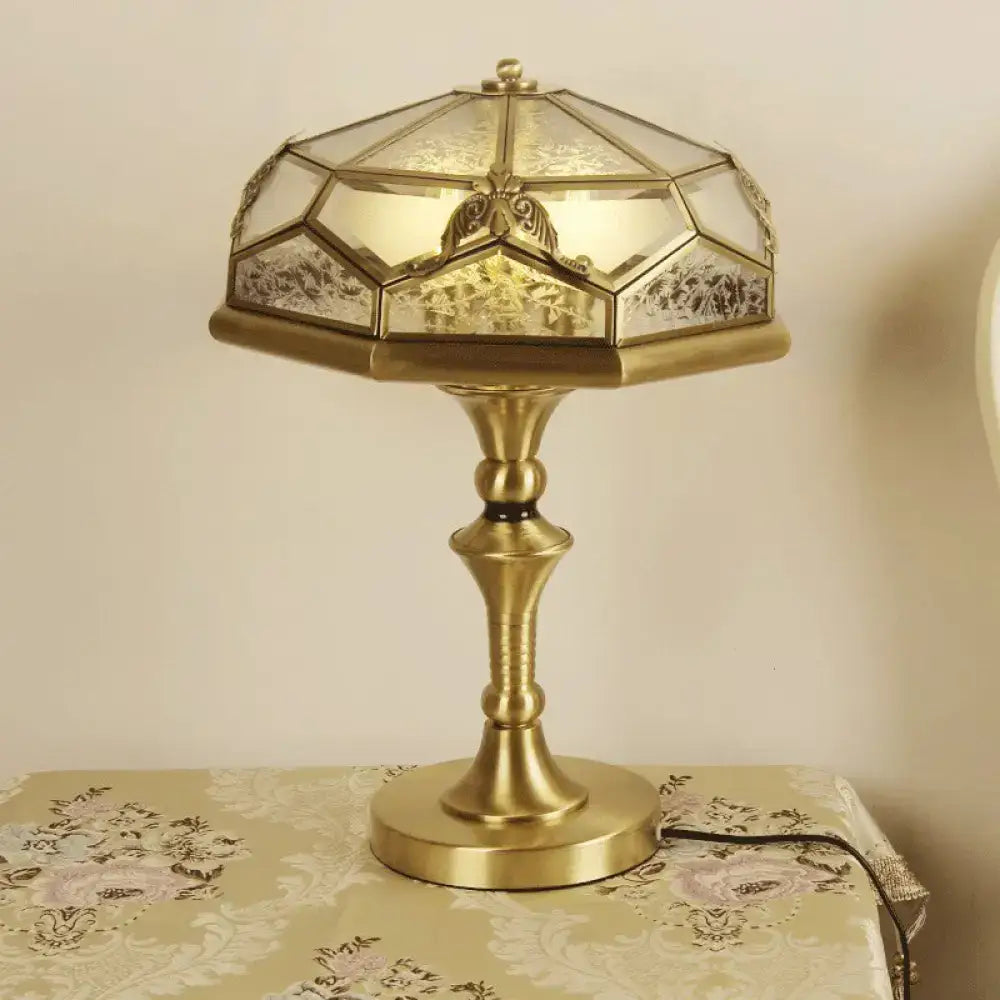 Vintage gold floral glass night light with brass pedestal and stained-glass shade by Decorbites on Tampa Home & Garden Store