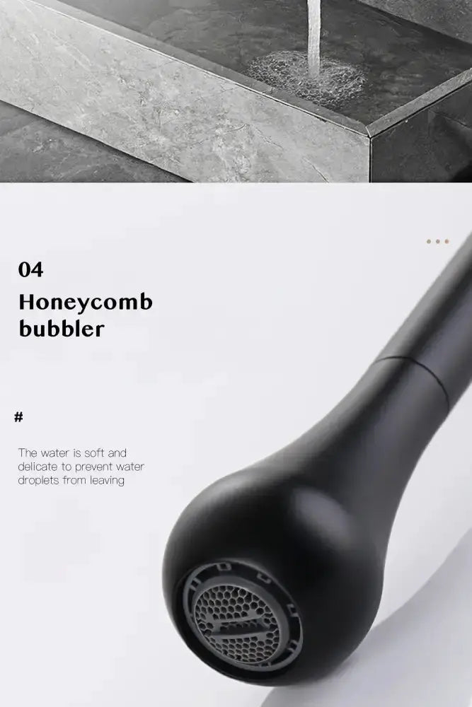 Single-handle bathroom faucet by Decorbites in black brass with honeycomb bubbler on Tampa Home & Garden Store