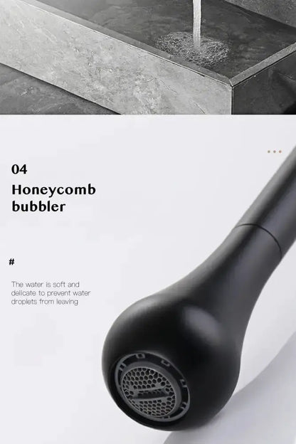 Single-handle bathroom faucet by Decorbites in black brass with honeycomb bubbler on Tampa Home & Garden Store