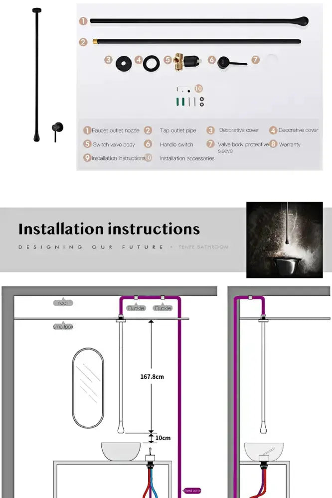 Modern brass black single-handle bathroom faucet pendant light with 10-piece installation kit Decorbites on Tampa Home & Garden Store