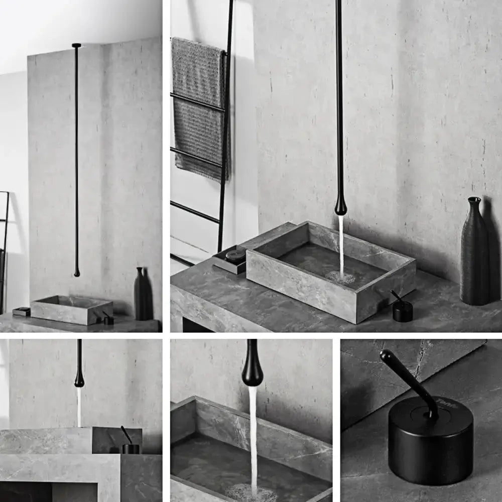 Modern brass-black single-handle bathroom faucet in a minimalist concrete setting on Tampa Home & Garden Store