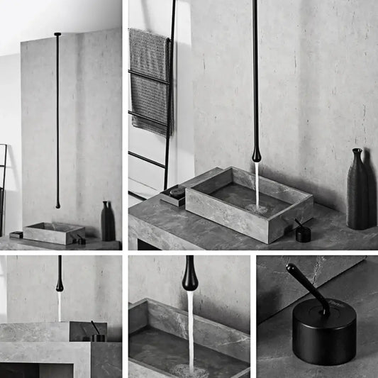 Modern brass-black single-handle bathroom faucet in a minimalist concrete setting on Tampa Home & Garden Store