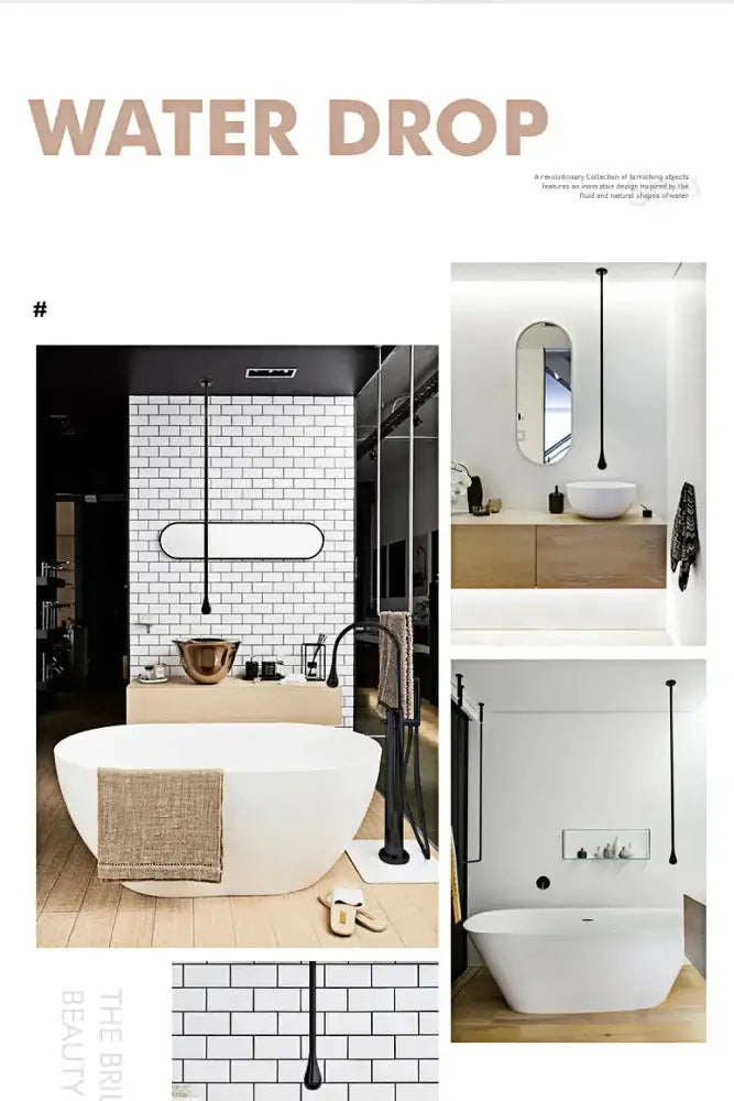 Modern brass black bathroom pendant light Decorbites with freestanding tub and subway tiles on Tampa Home & Garden Store
