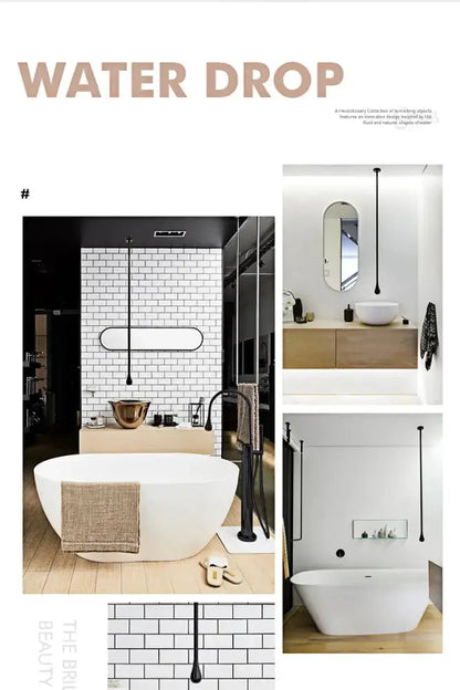 Modern brass black bathroom pendant light Decorbites with freestanding tub and subway tiles on Tampa Home & Garden Store