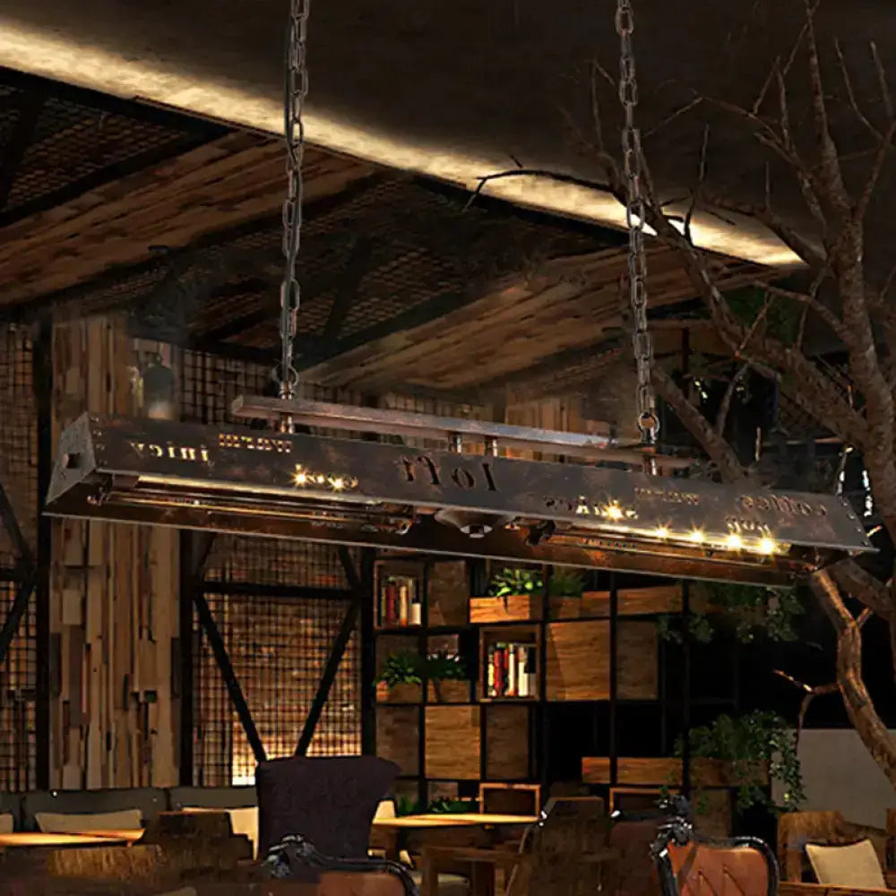 Industrial brass island pendant light with etched metal bar and chain suspension Decorbites on Tampa Home & Garden Store