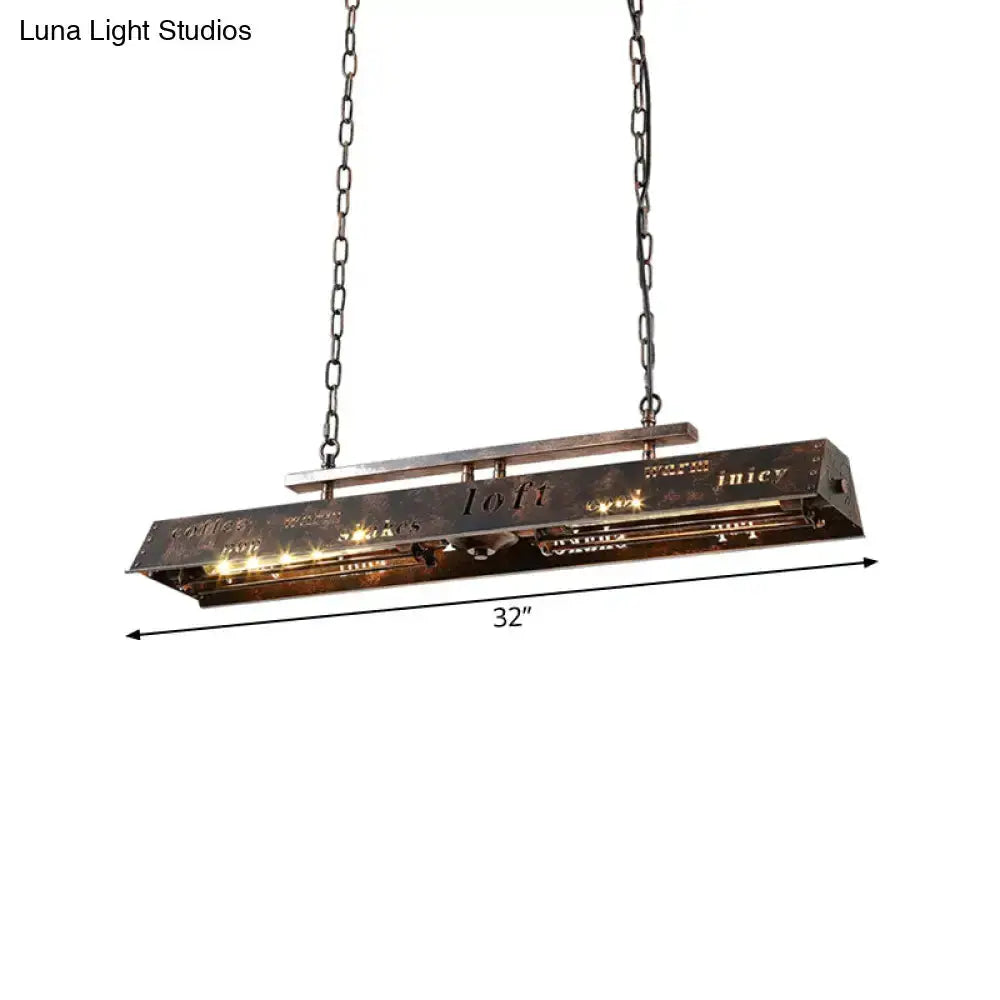 Industrial brass island pendant light etched metal lamp, 32in long, Decorbites kitchen fixture on Tampa Home & Garden Store