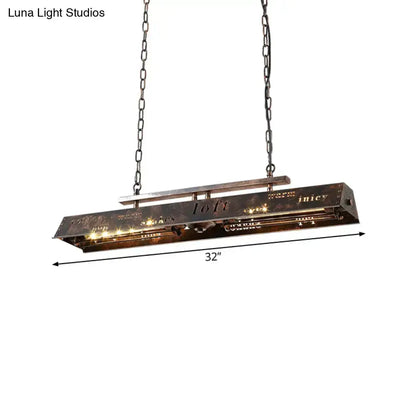 Industrial brass island pendant light etched metal lamp, 32in long, Decorbites kitchen fixture on Tampa Home & Garden Store