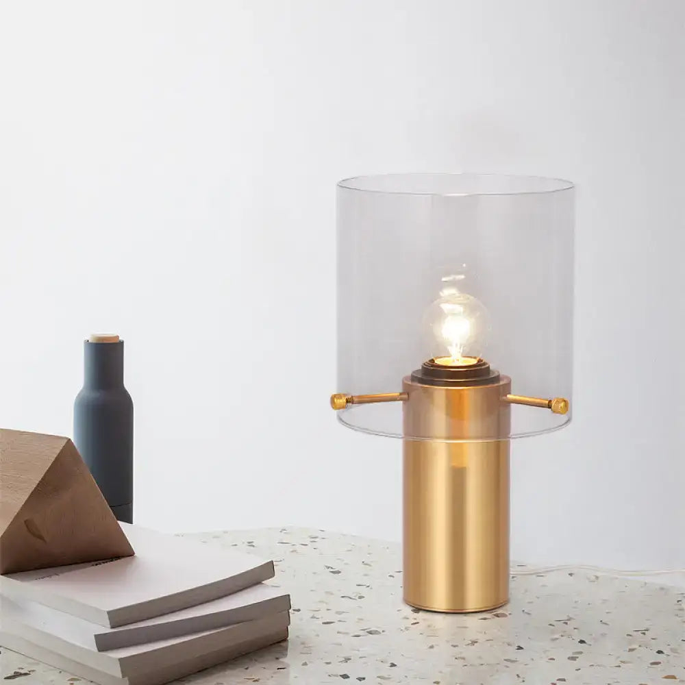 Brass Cylinder Table Lamp with clear glass shade by Decorbites on Tampa Home & Garden Store