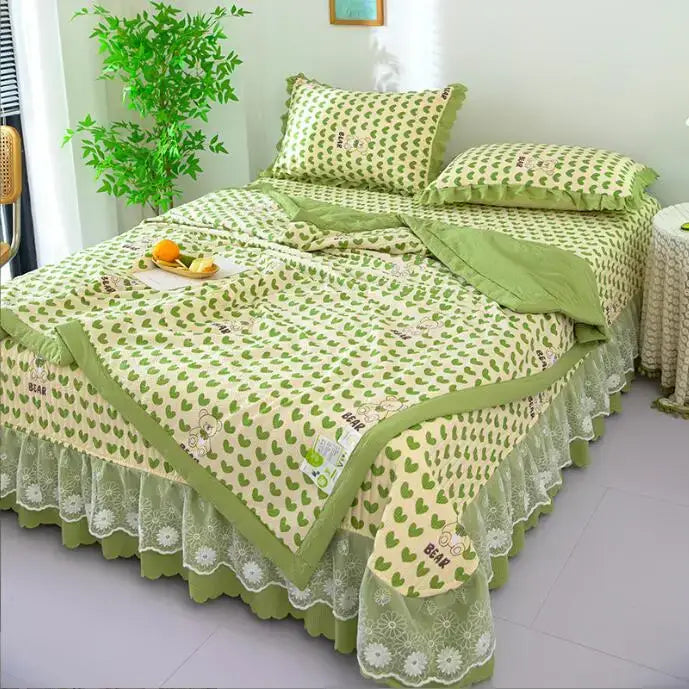 Green patchwork cotton duvet cover set with 2 matching pillowcases by Decorbites on Tampa Home & Garden Store