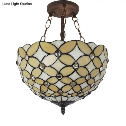 Amber glass ceiling light flush mount with petal mosaic pattern and crystal accents, Decorbites on Tampa Home & Garden Store