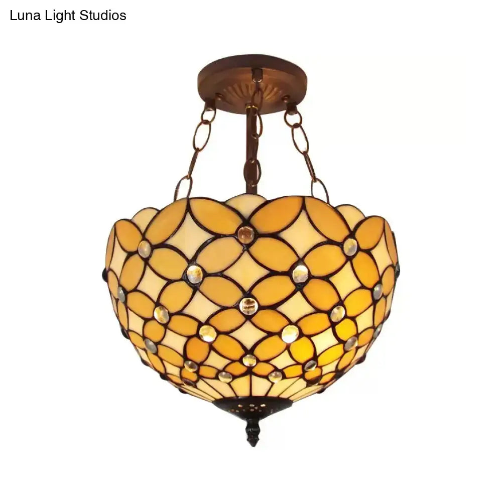 Amber glass mosaic ceiling light with chain suspension and crystal accents on Tampa Home & Garden Store