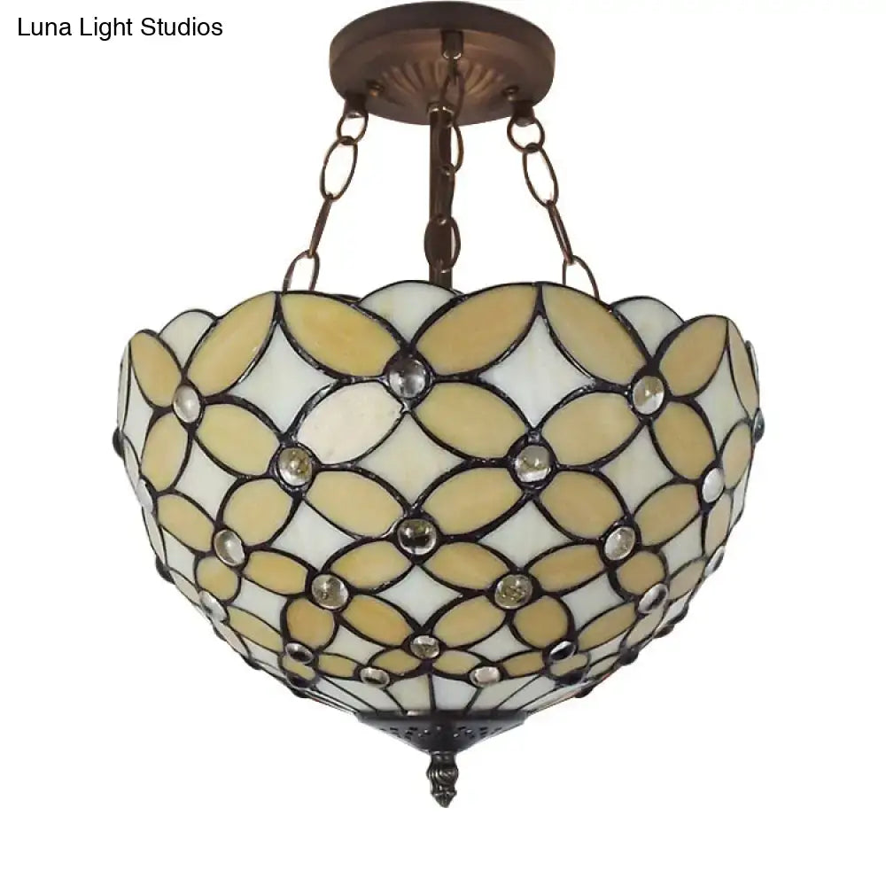 Amber Glass Ceiling Light Tiffany-style stained glass pendant with amber petals Decorbites on Tampa Home & Garden Store