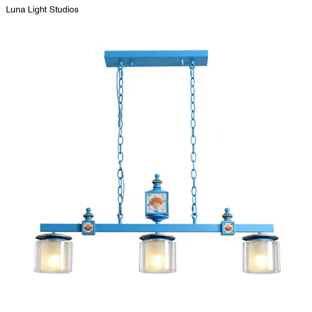 Blue shell chandelier kitchen island pendant light by Decorbites with 3 glass shades on Tampa Home & Garden Store