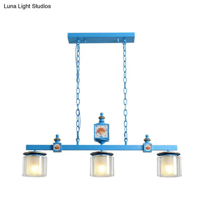 Blue shell chandelier kitchen island pendant light by Decorbites with 3 glass shades on Tampa Home & Garden Store