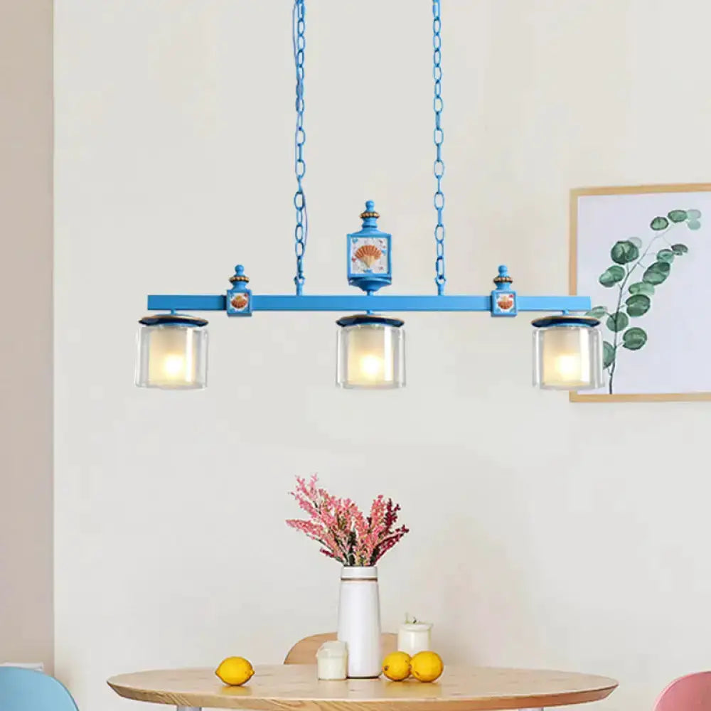 Cartoon sky blue shell chandelier kitchen pendant light with three glass shades by Decorbites on Tampa Home & Garden Store