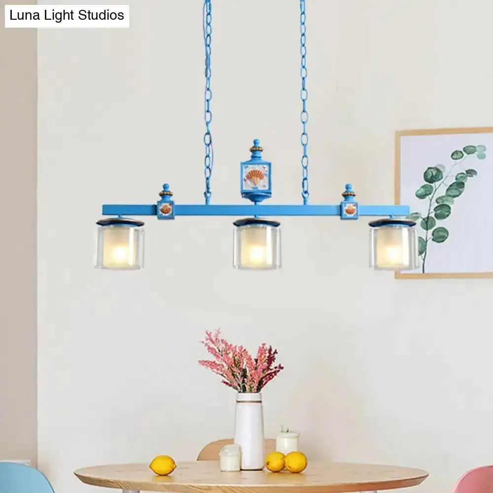 Cartoon sky blue shell chandelier kitchen island pendant light with three glass shades on Tampa Home & Garden Store