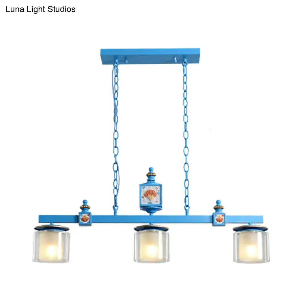 Cartoon sky blue shell chandelier pendant light for kitchen island with three glass shades on Tampa Home & Garden Store