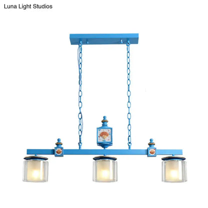 Cartoon sky blue shell chandelier pendant light for kitchen island with three glass shades on Tampa Home & Garden Store
