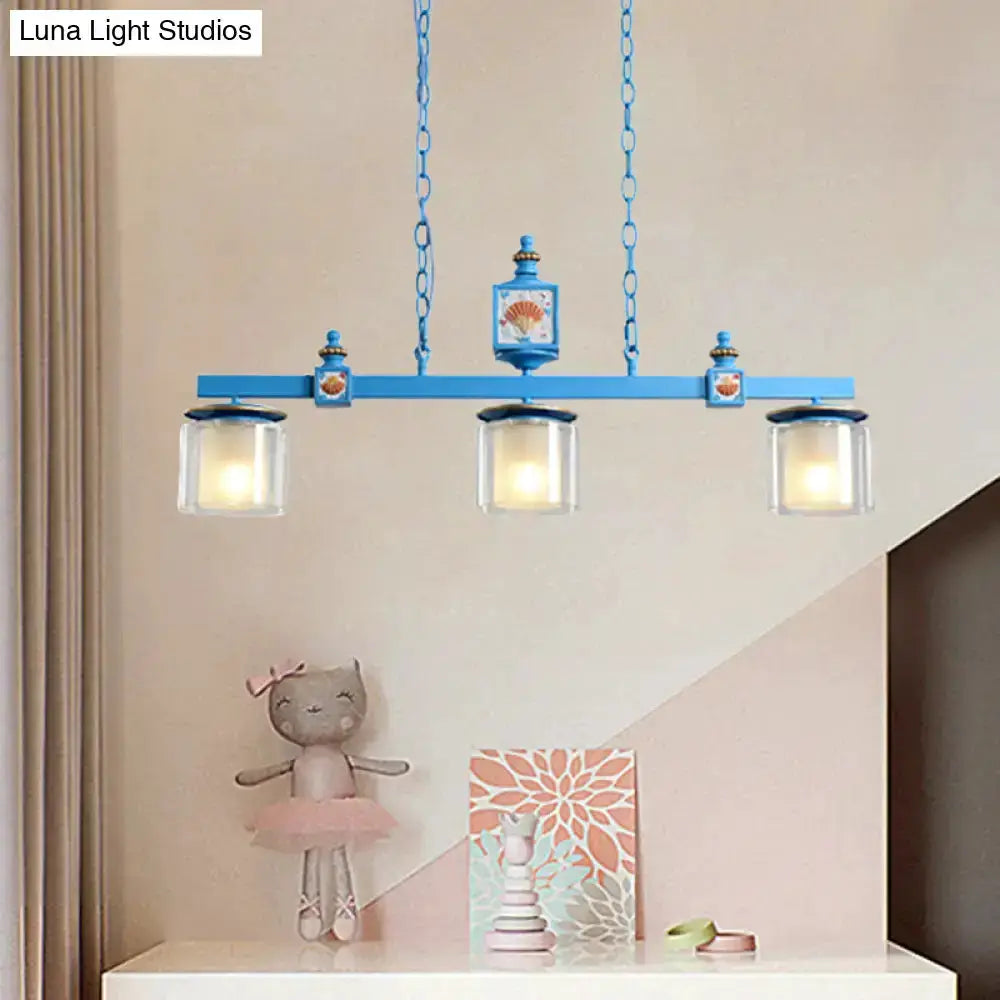 Cartoon sky blue shell chandelier with 3 glass jar shades kitchen island pendant light Decorbites on Tampa Home & Garden Store