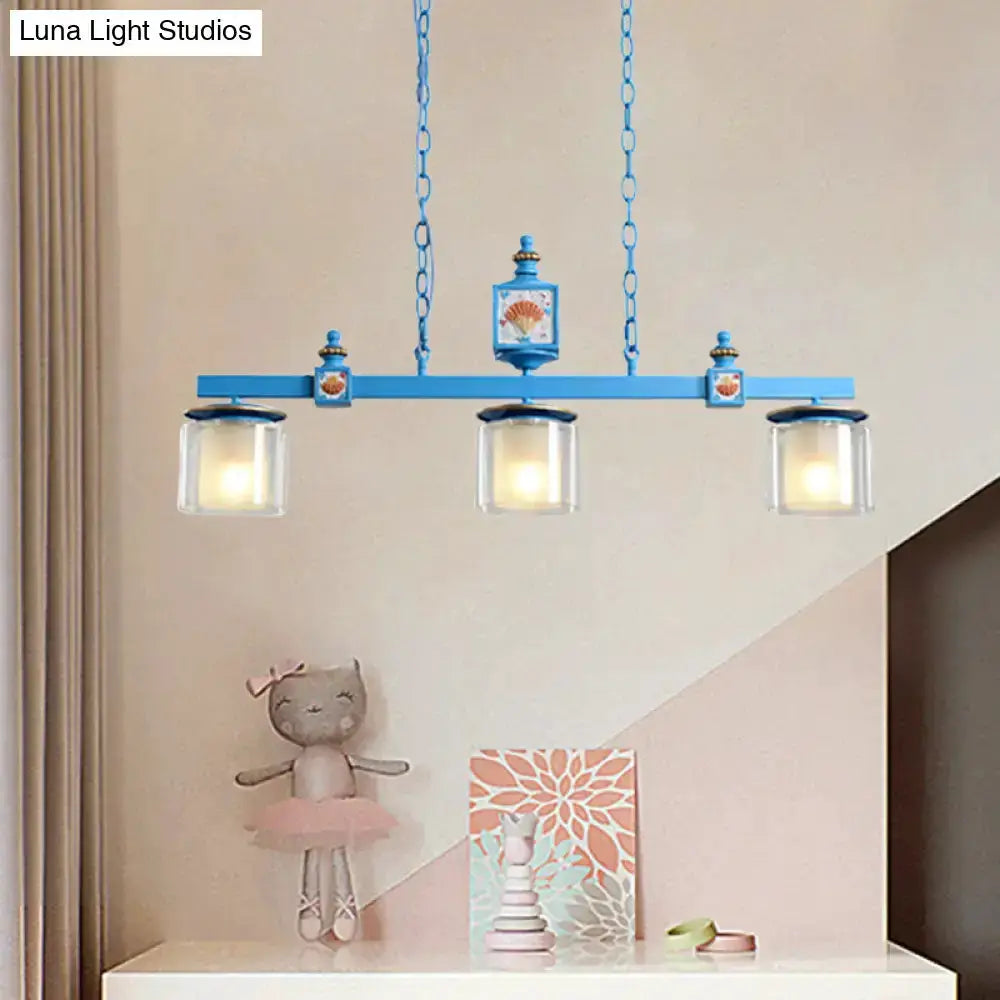 Cartoon sky blue shell chandelier Decorbites with three glass pendant lights for kitchen island on Tampa Home & Garden Store
