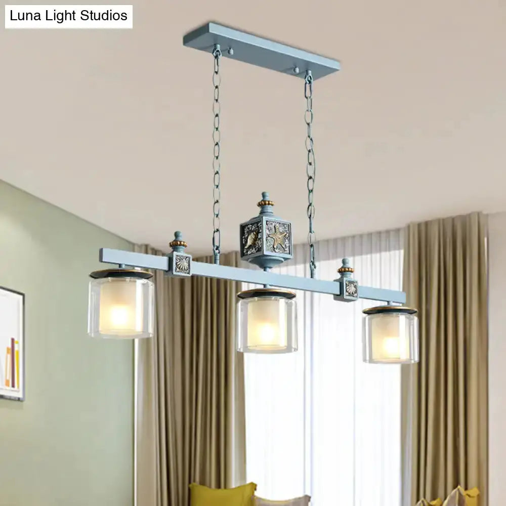 Cartoon sky blue shell chandelier Decorbites with three glass shades for kitchen island on Tampa Home & Garden Store
