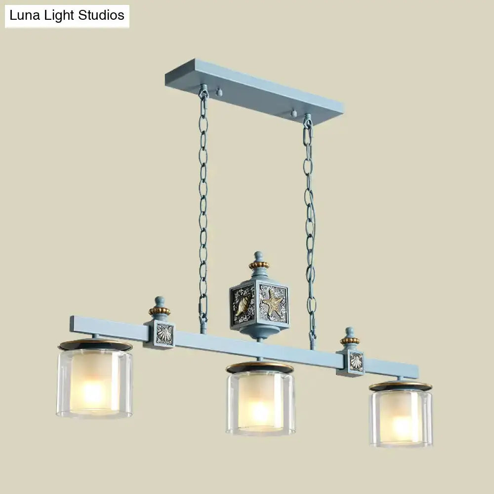 Decorbites sky blue shell chandelier for kitchen island with three glass shades on Tampa Home & Garden Store