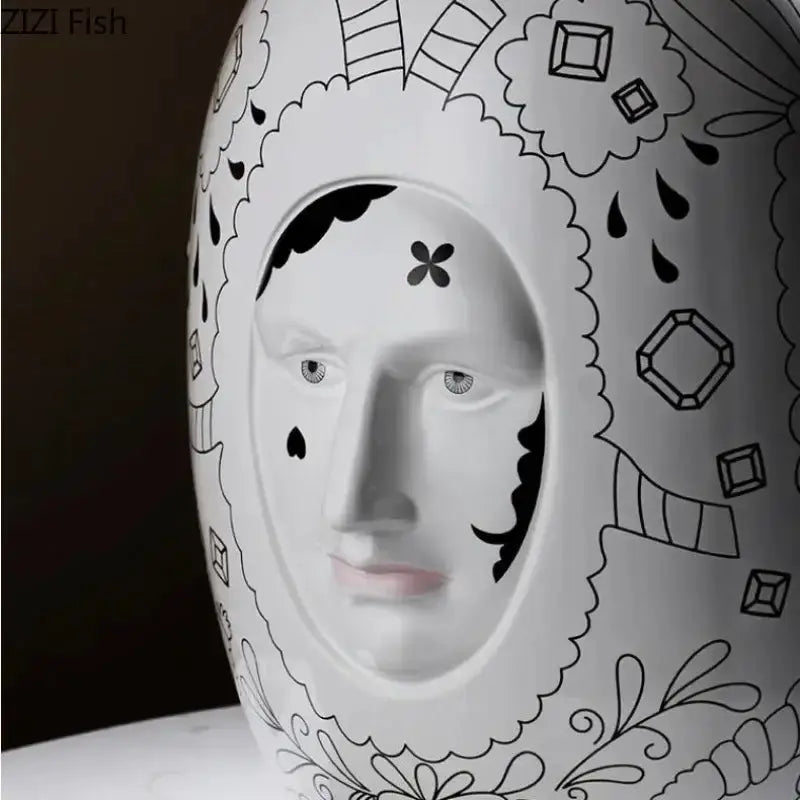 Abstract facial ceramic vase white with black line art desktop decor Decorbites on Tampa Home & Garden Store