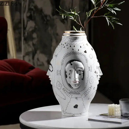 Vase Decorbites abstract facial ceramic with white and gold decor for living room on Tampa Home & Garden Store