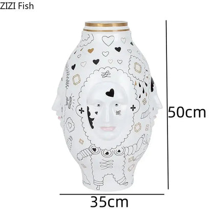 Abstract facial ceramic vase Decorbites white and gold desktop decor on Tampa Home & Garden Store