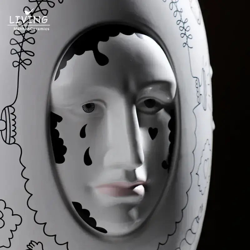 Abstract facial ceramic vase white with black line art by Decorbites desktop decor on Tampa Home & Garden Store