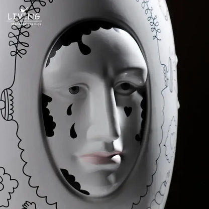 Abstract facial ceramic vase white with black line art by Decorbites desktop decor on Tampa Home & Garden Store