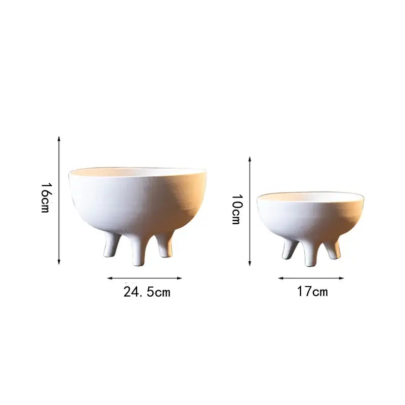 Two white ceramic tripod planters by Decorbites, large and small sizes on Tampa Home & Garden Store