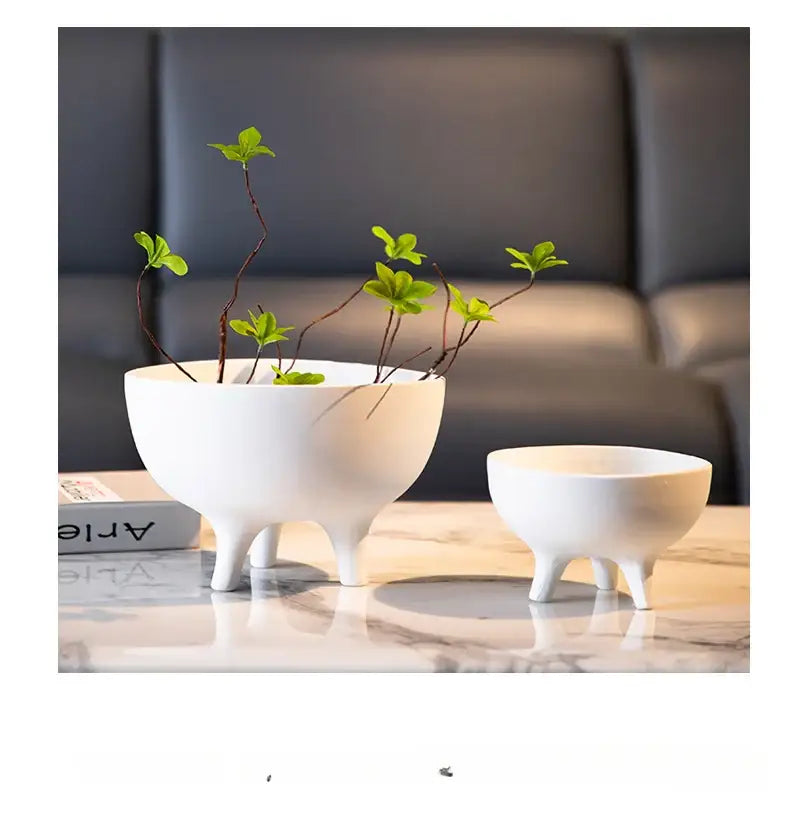 White ceramic tripod planter set with large and small bowls by Decorbites on Tampa Home & Garden Store