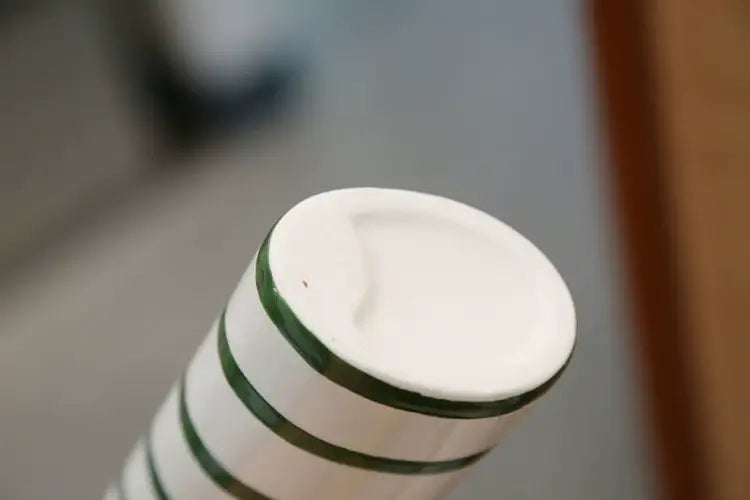 Blue ceramic vase set by Decorbites, white body with green stripes, vases on Tampa Home & Garden Store