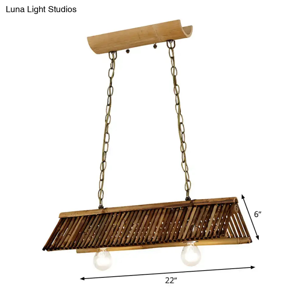 Decorbites Bamboo Triangular Island Light pendant with bamboo slats and two bulbs, 22in wide on Tampa Home & Garden Store