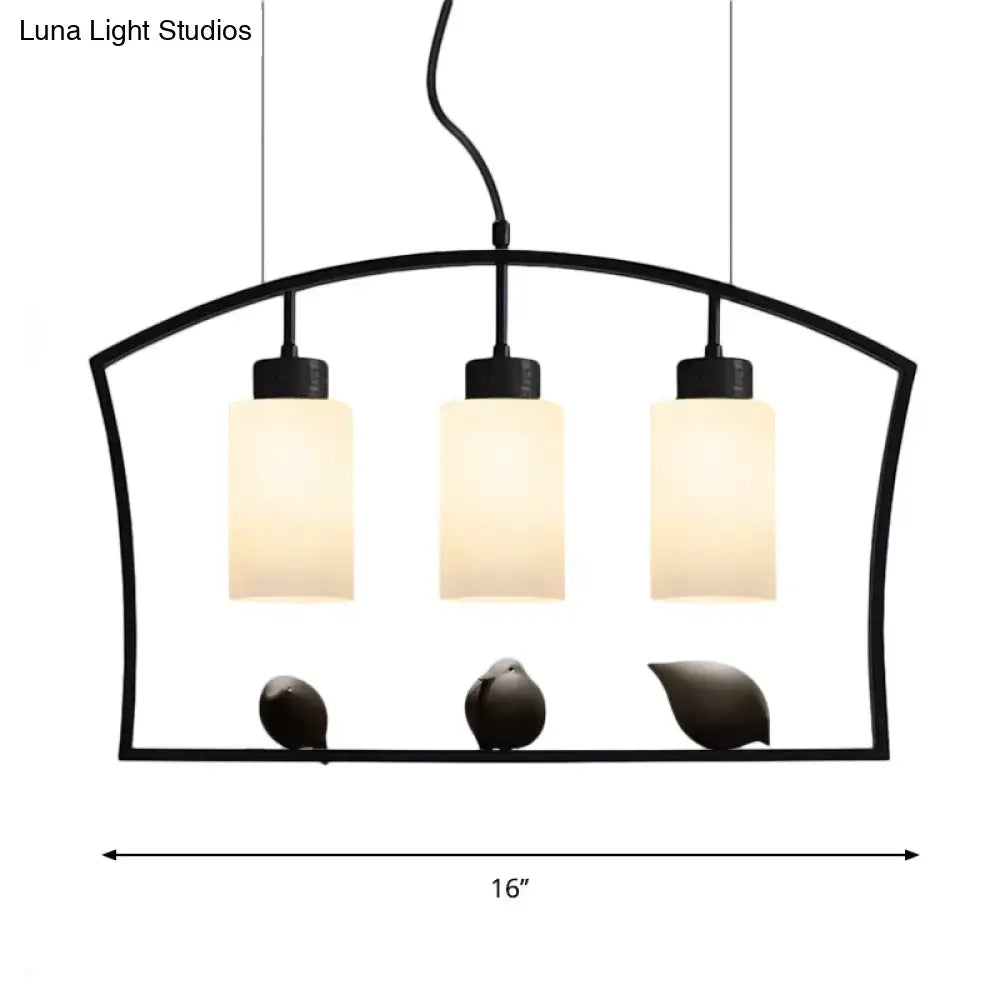 Decorbites black cylinder island light pendant with three frosted glass shades, 16in wide on Tampa Home & Garden Store
