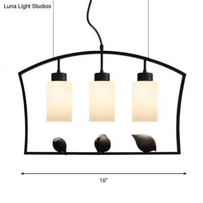 Decorbites black cylinder island light pendant with three frosted glass shades, 16in wide on Tampa Home & Garden Store