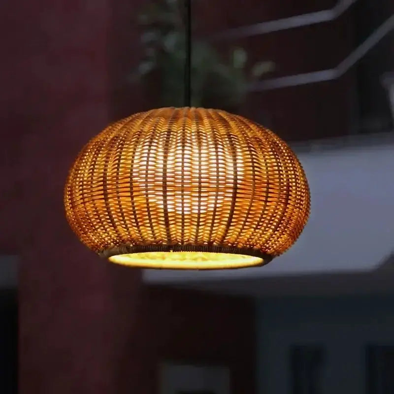 Decorbites rattan pendant light, round wicker lamp with amber glow for outdoor garden decor on Tampa Home & Garden Store