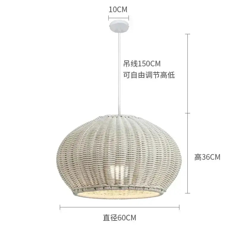 Chinese style outdoor rattan pendant light Decorbites, round 60cm diameter, adjustable cord on Tampa Home & Garden Store