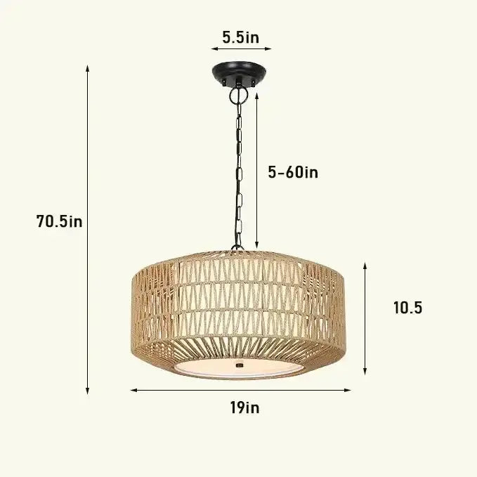 Chinese style outdoor natural rattan pendant light by Decorbites with shade and adjustable chain on Tampa Home & Garden Store