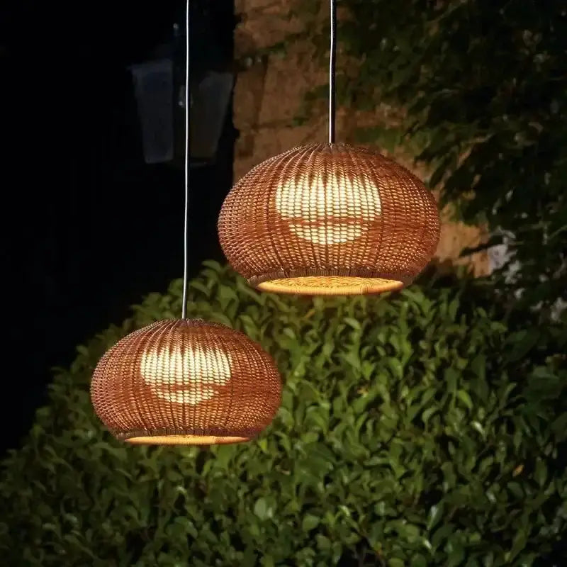 Decorbites Chinese style outdoor rattan pendant lights pair for garden decor brown lamps on Tampa Home & Garden Store