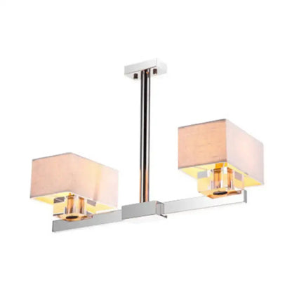 Modern chrome pendant light with dual fabric square shades by Decorbites for dining room on Tampa Home & Garden Store